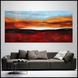 Large Ocean Art Oil Painting on Canvas - Modern Wall Art Seascape - A Calm Sunset - LargeModernArt