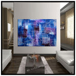 Original Abstract Painting Canvas Wall Art, Blue Texture Abstract Canvas - LargeModernArt