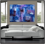 Original Abstract Painting Canvas Wall Art, Blue Texture Abstract Canvas - LargeModernArt