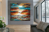 Large Ocean Art Oil Painting on Canvas Modern Wall Art Seascape Painting - Amazing Ocean - LargeModernArt