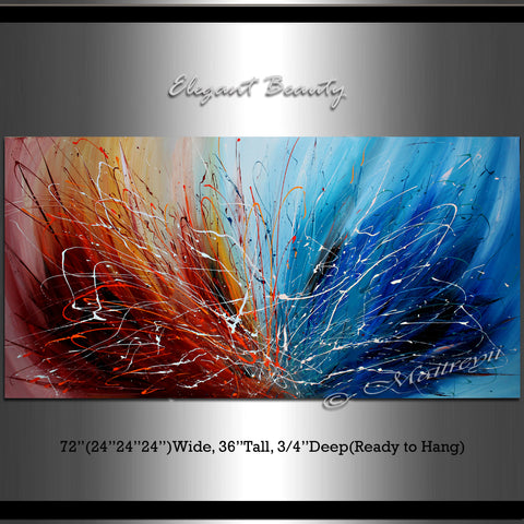 Abstract painting on Canvas Red Blue 72", Wall Art Home Decor - Worldwide Shipping.