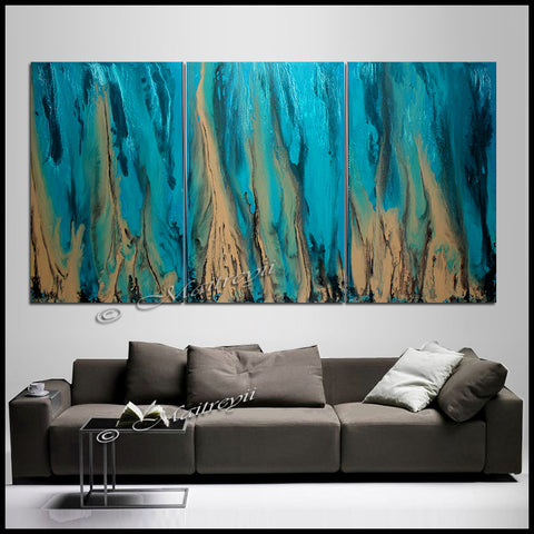 Teal Ocean Paintings Abstract art Ocean Beach Decor Turquoise Large Painting Wall Art- Ocean Beauty  88 - LargeModernArt