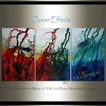 Red Ocean Paintings Abstract art Ocean Decor Large Painting Wall Art- Ocean effect - LargeModernArt